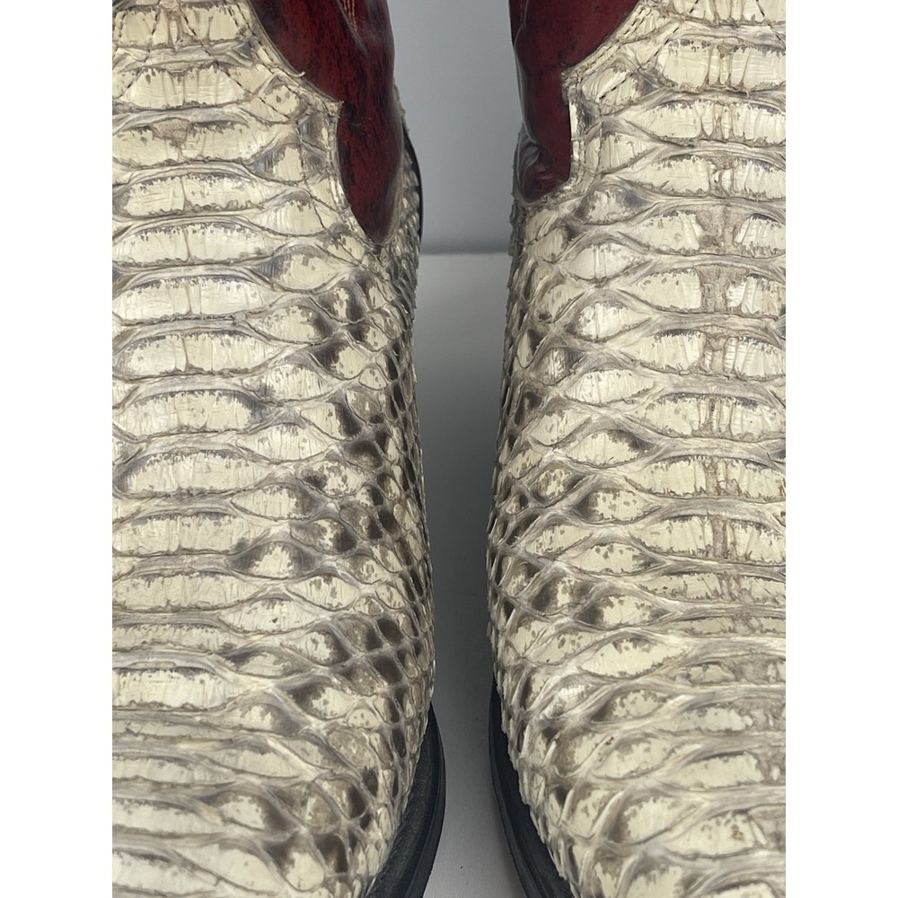 Vaquero Cowboy Boots Red Leather Uppers With White/black Snakeskin On Lower - Picture 16 of 16